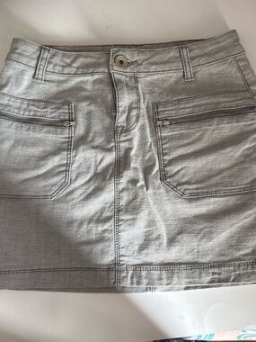 DKNY Metallic Silver Mini Skirt with Front Zip Pockets